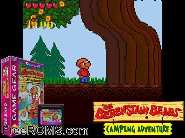 Berenstain Bears Camping Adventure Game Gear game showing 3D box cover and gameplay screenshot
